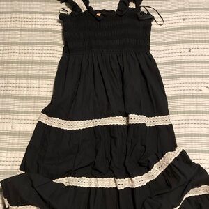 Pinch Black Tiered Dress with Cream Lace Trim